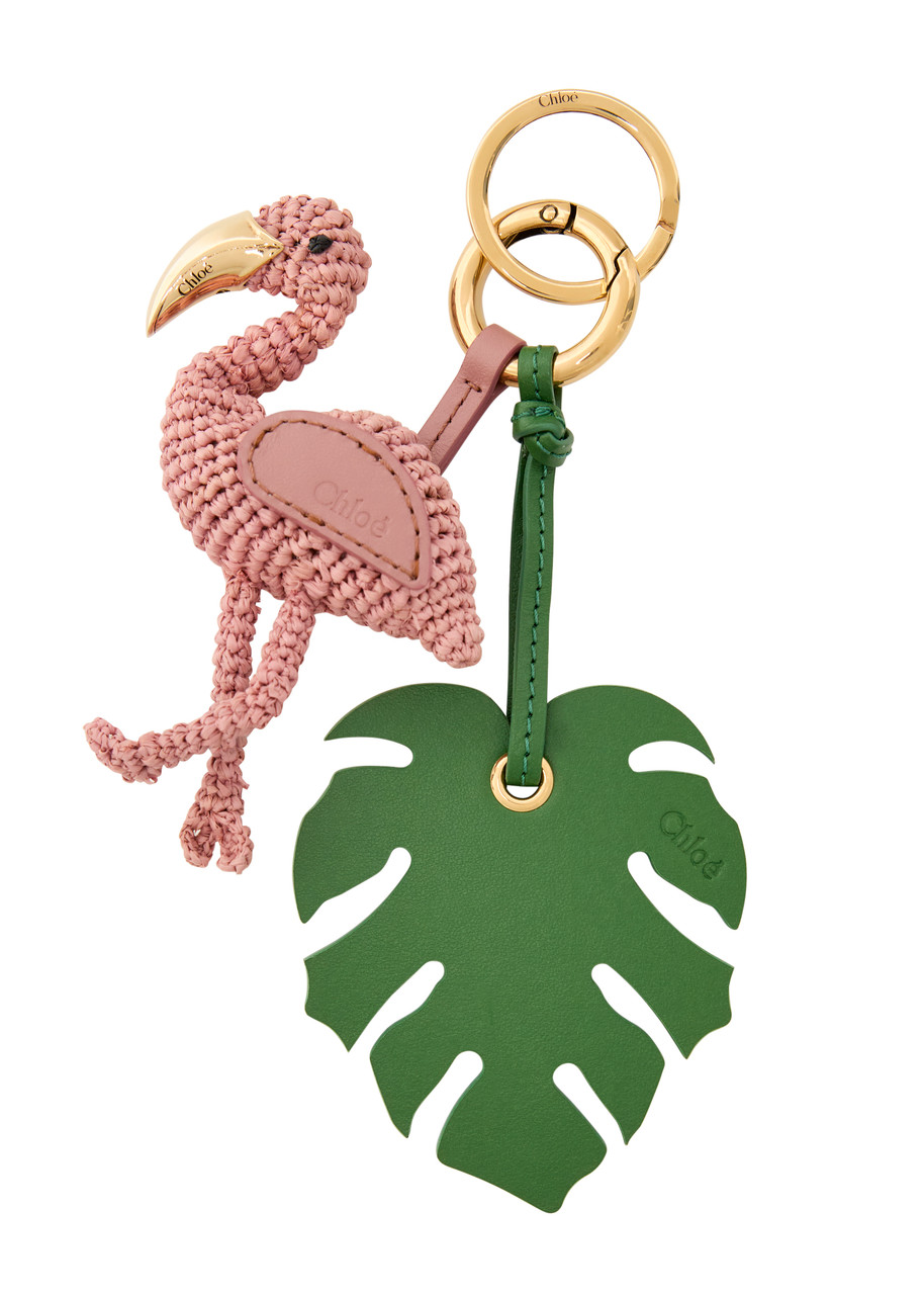 Chloe Flamingo Raffia and Leather bag Charm - Pink - One Size