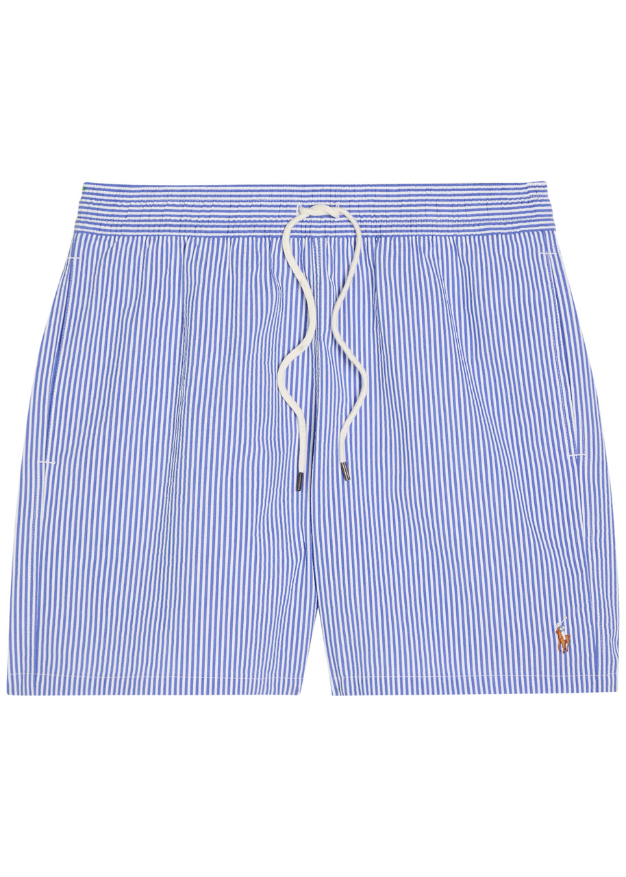 Polo Ralph Lauren Traveller Striped Seersucker Swim Shorts - Blue - XL