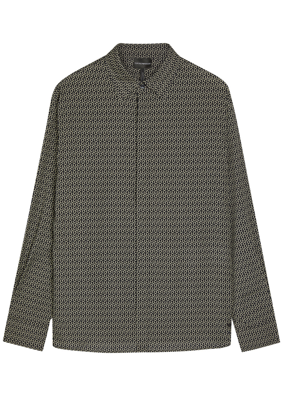 Emporio Armani Geometric-print Lyocell-blend Shirt - Black - S