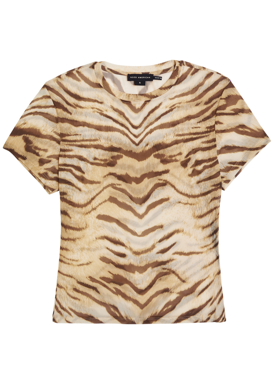 Good American Tiger-print Stretch-mesh T-shirt - Multicoloured - S (UK8-10 / S)