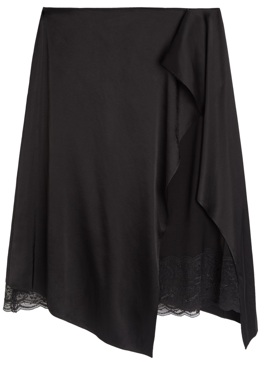 Acne Studios Layered Asymmetric Satin Midi Skirt - Black - 38 (UK10 / S)