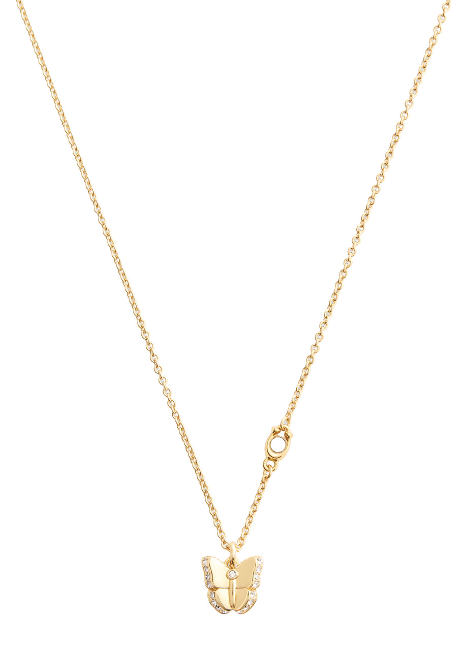 Coach Butterfly Pavé Pendant Necklace - Gold - One Size