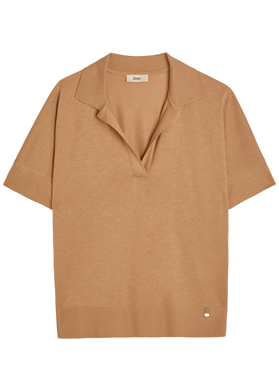 Herno Fine-knit Polo top - Camel - 44 (UK12 / M)