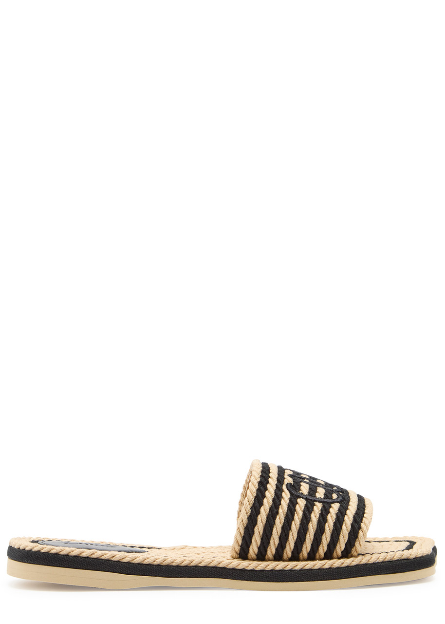 Chloe Chloé Sand Striped Woven Sliders - Black - 40 (IT40 / UK7)