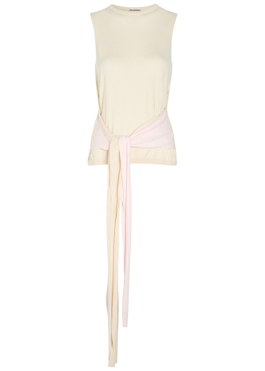 JW Anderson Waist Tie Cotton and Cashmere-blend Tank top – Ivory – S (UK8-10 / S)