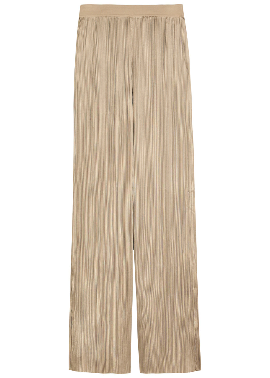 Joseph Amber Pleated Wide-leg Satin Trousers In Sand