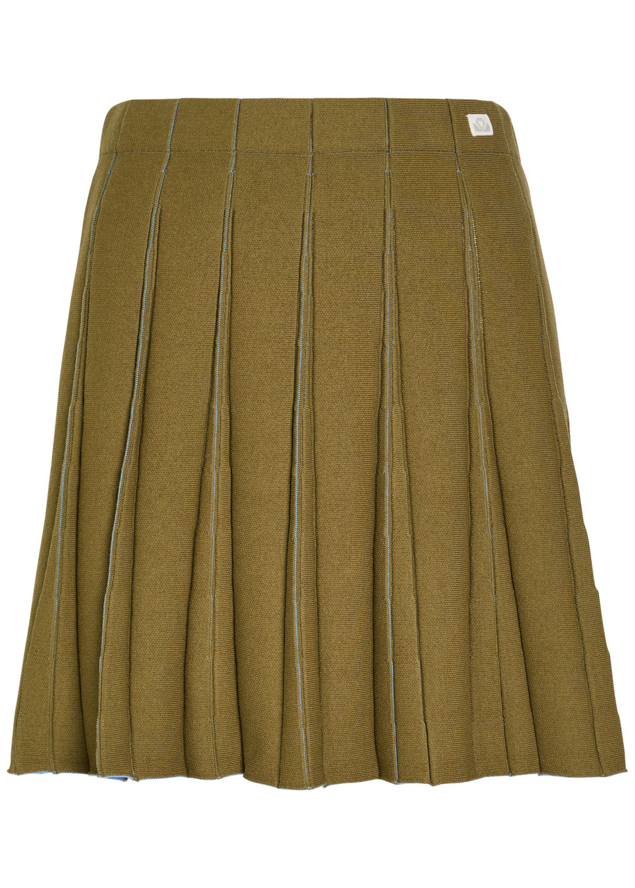 Spence Sport Pleated Knit Mini Skirt In Green