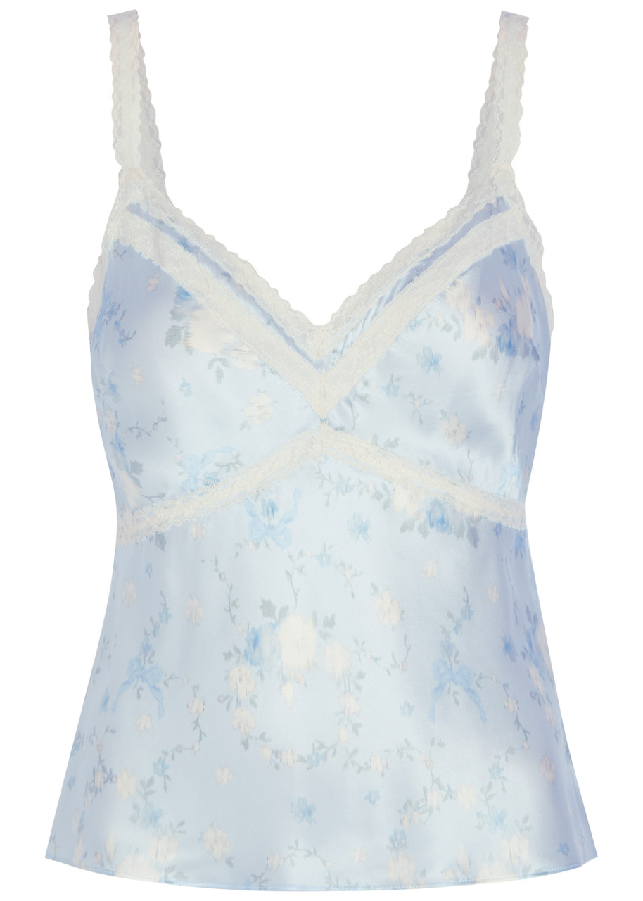 Loveshackfancy Lirena Floral-print Silk Cami top - Light Blue - M (UK12 / M)