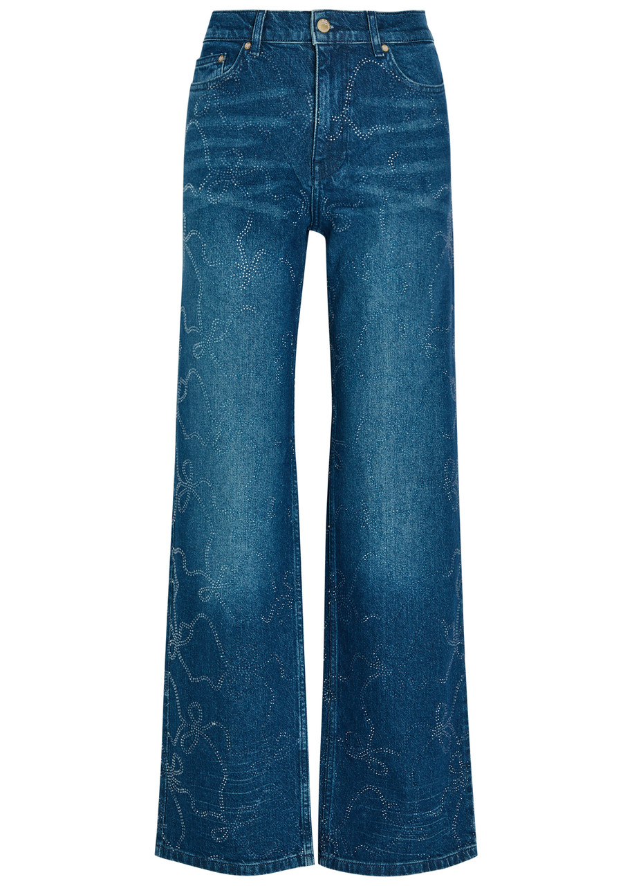 Loveshackfancy Dessa Embellished bow Wide-leg Jeans - Denim - 28 (W28 / UK10 / S)