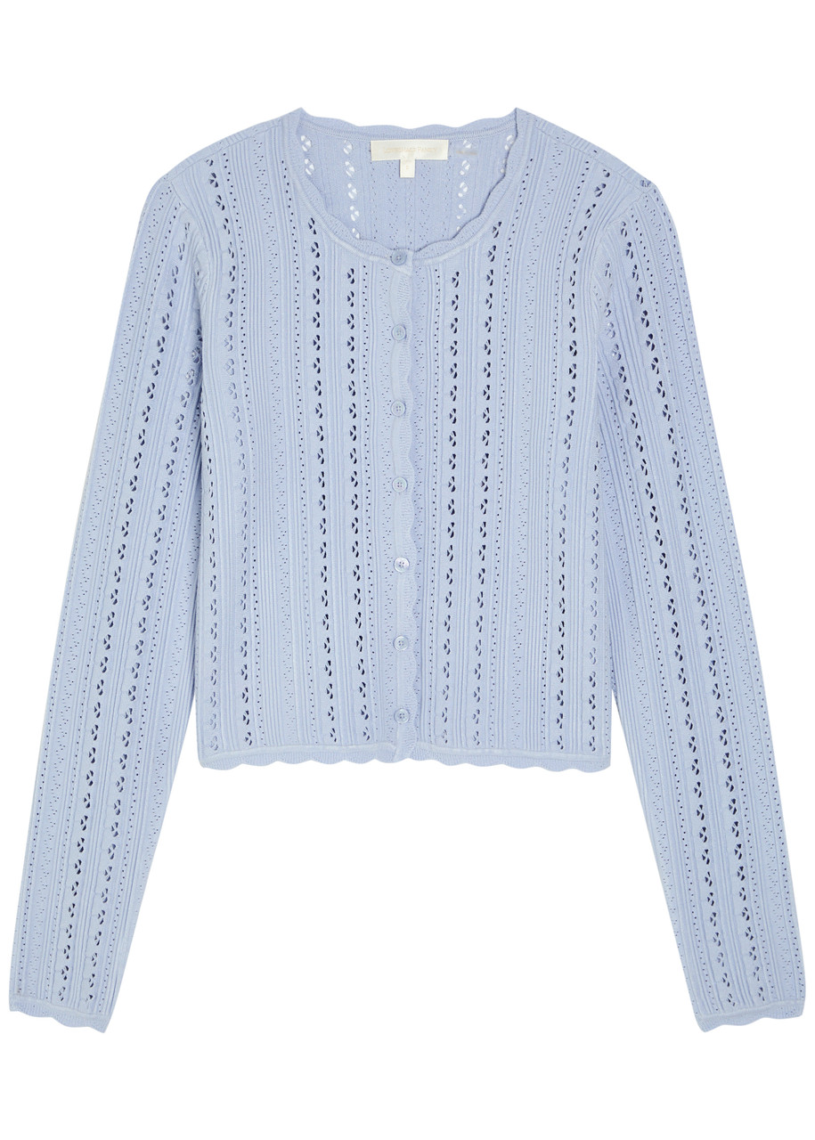 Loveshackfancy Peridot Cropped Pointelle-knit Cardigan - Light Purple - M (UK12 / M)