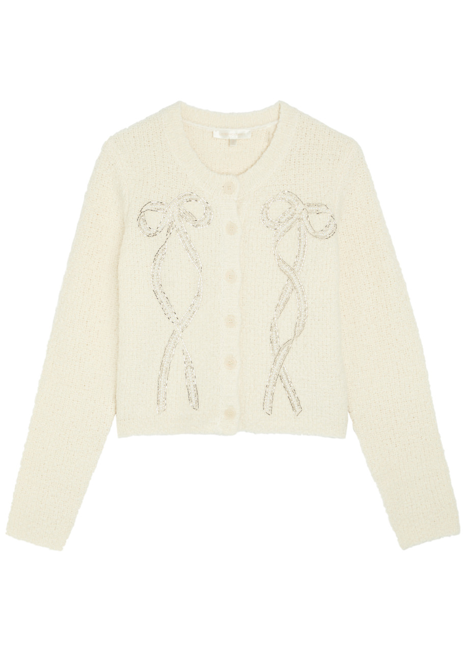 Loveshackfancy Leocadia Embellished Wool-blend Cardigan - Ivory - L (UK14 / L)