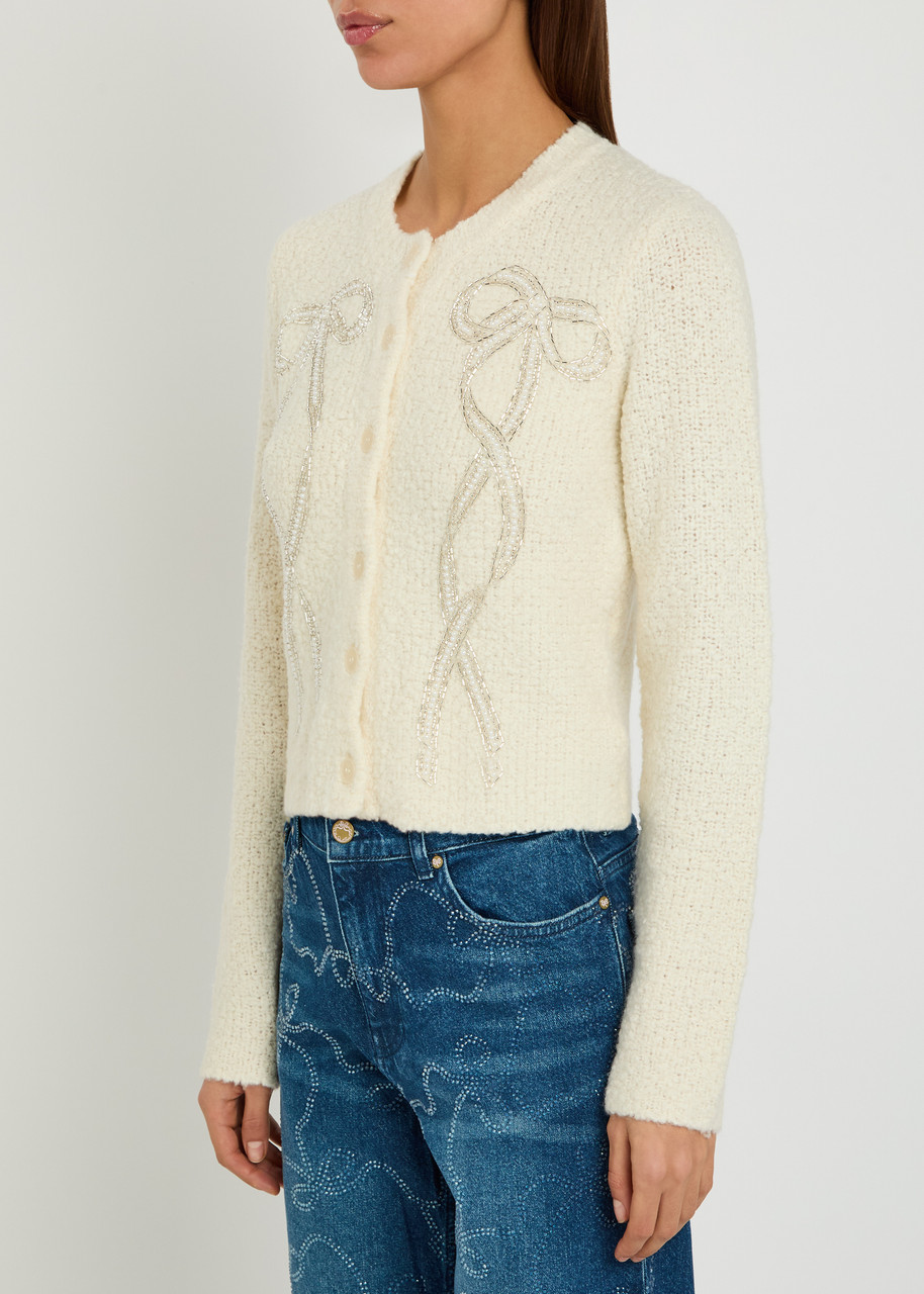  Loveshackfancy Leocadia Embellished Wool-blend Cardigan - Ivory - S (uk8-10 / S) 
