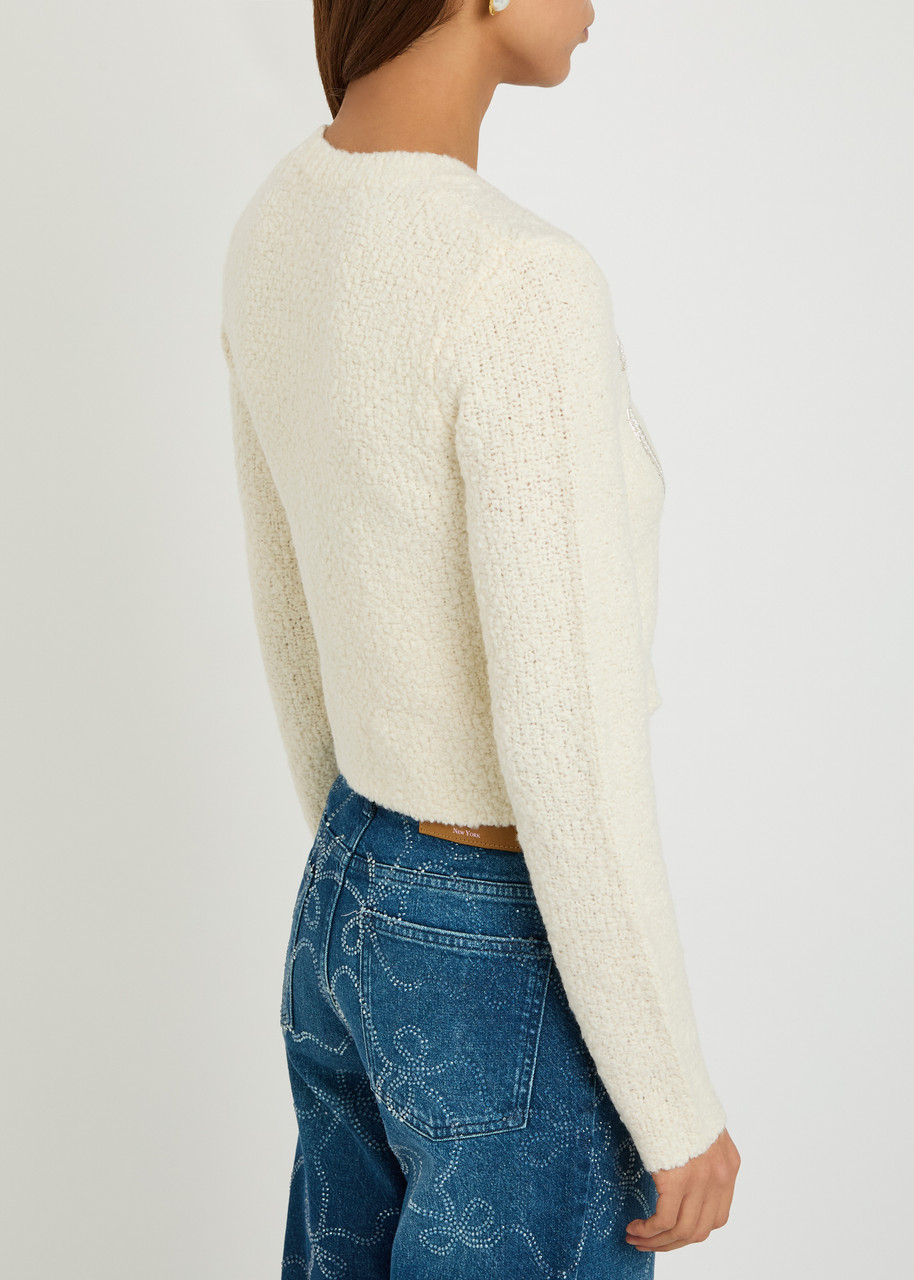  Loveshackfancy Leocadia Embellished Wool-blend Cardigan - Ivory - S (uk8-10 / S) 