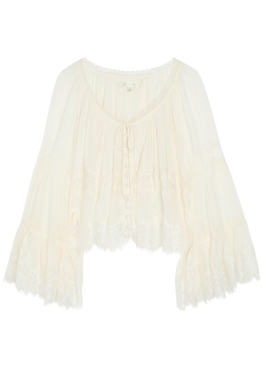 Loveshackfancy Darline Lace and Silk-chiffon top - Ivory - S (UK8-10 / S)