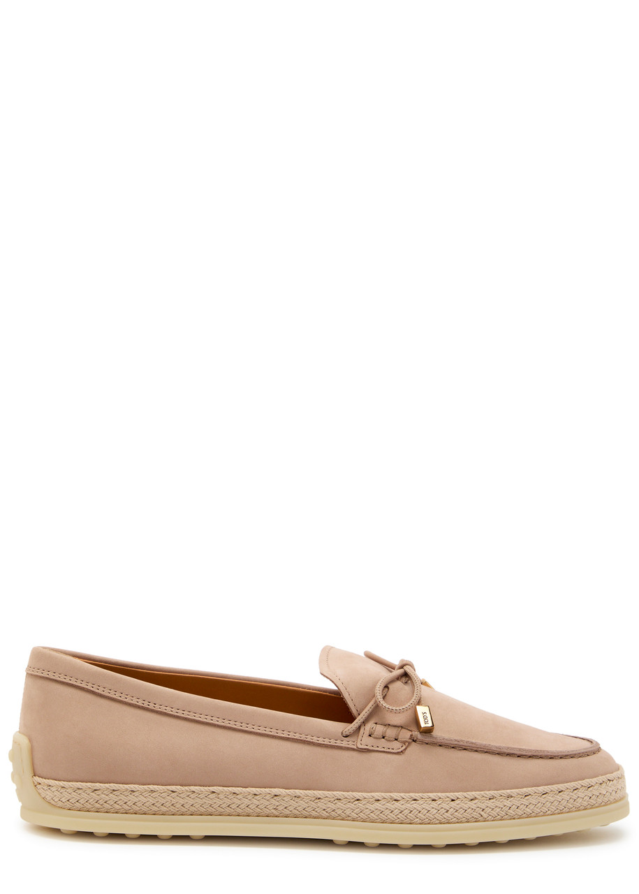 Tods Raffia-trim Suede Loafers - Camel - 41 (IT41 / UK8)
