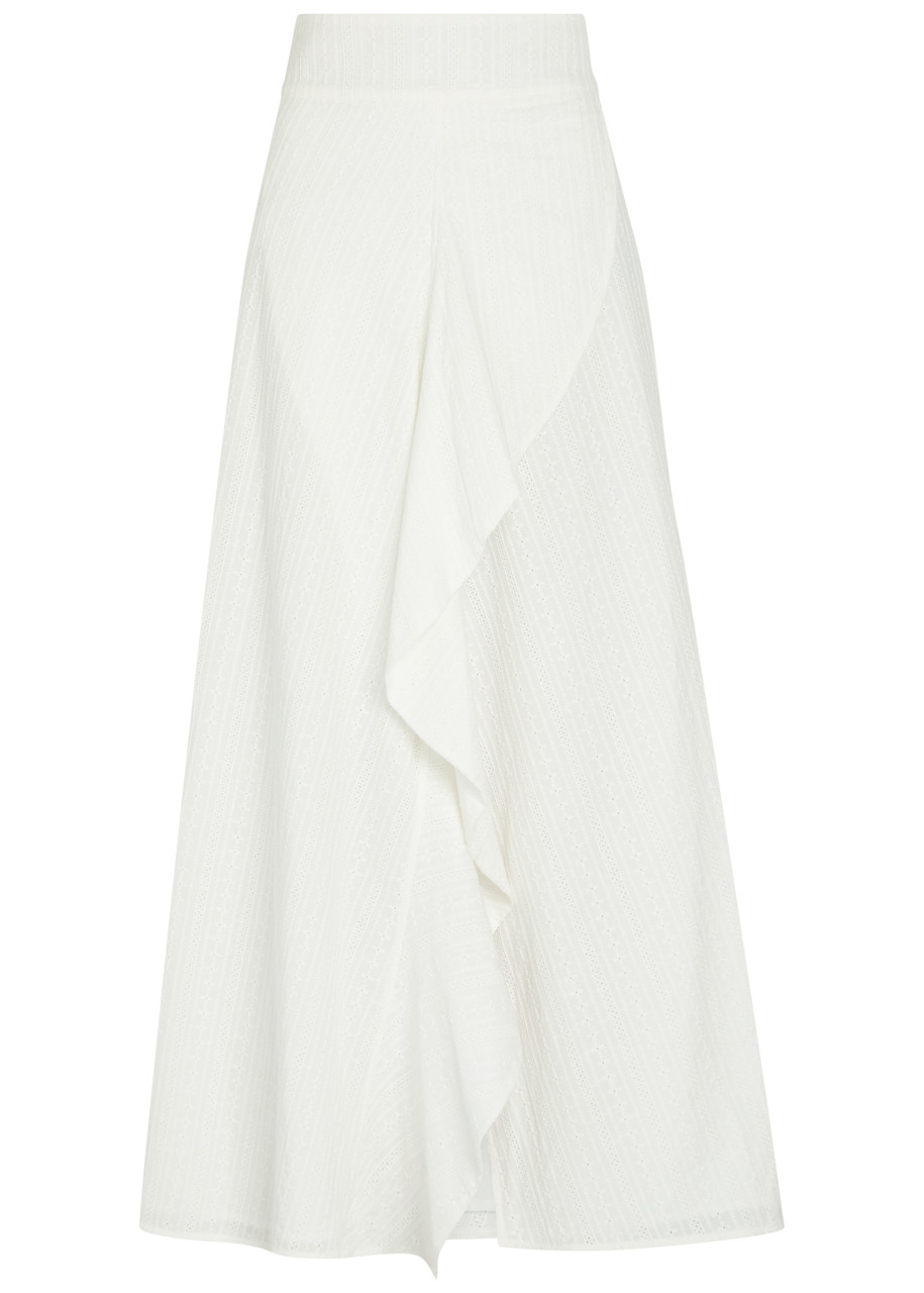 Skiim Embroidered Split Cotton Midi Skirt - White - 36 (UK8 / S)