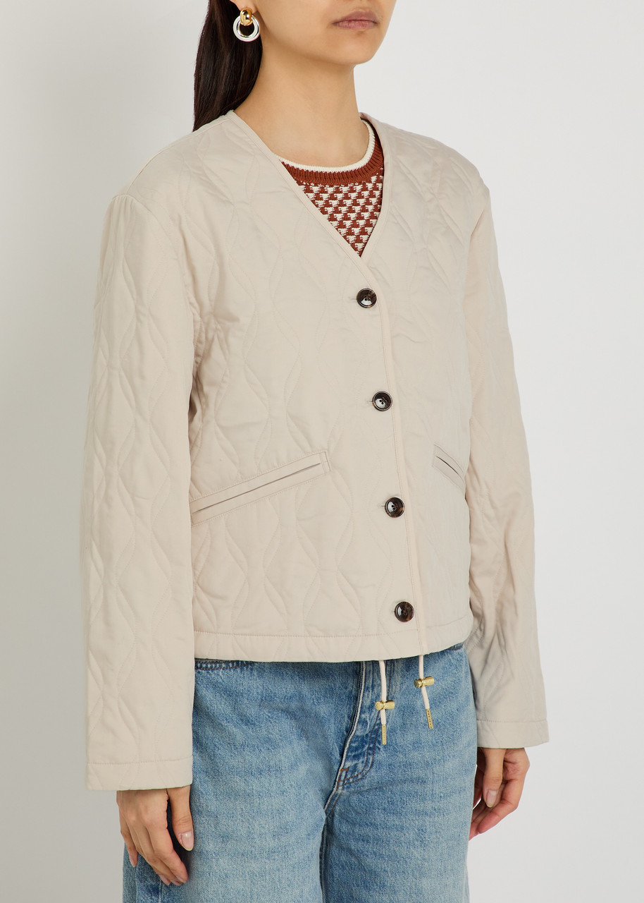  Varley Saba Quilted Woven Jacket - Cream - M (uk12 / M) 