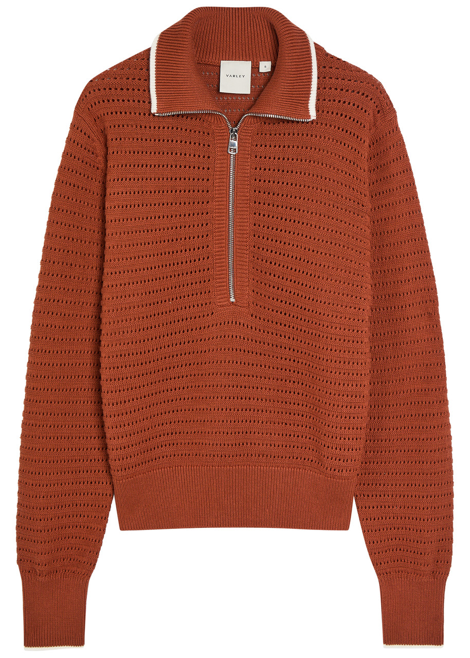 Varley Morwenna Half-zip Cotton-knit Jumper - Bronze - XL (UK16 / XL)