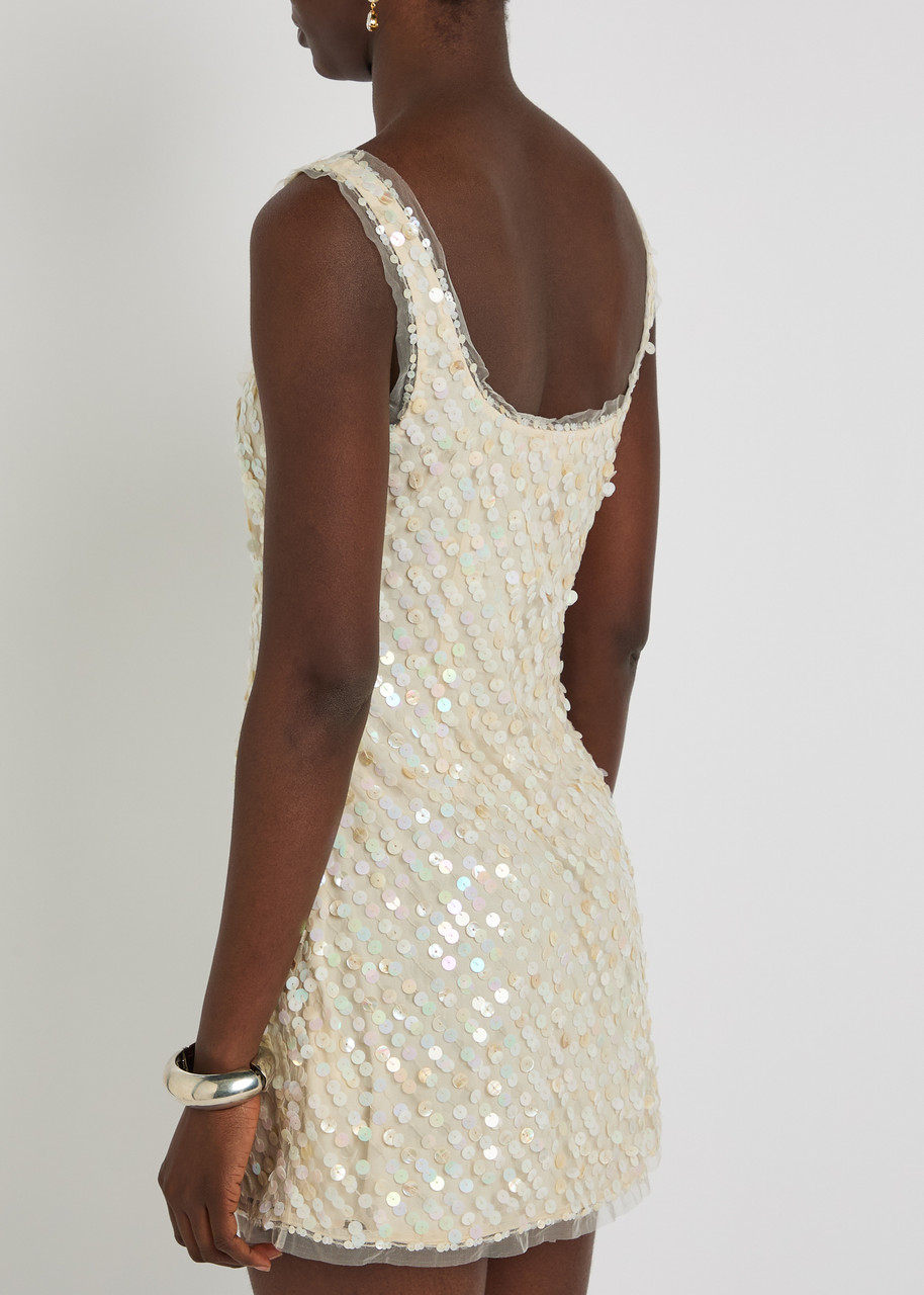  Loveshackfancy Calise Sequin-embellished Tulle Mini Dress - White - 2 (uk6 / Xs) 