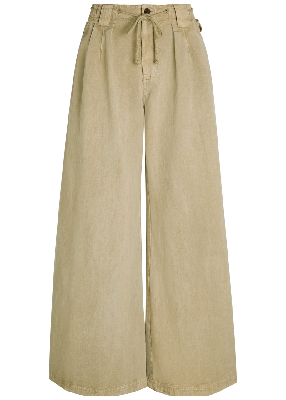 Free People Julien Wide-leg Cotton-twill Chino Trousers - Khaki - XS (UK 4-6 / XS)
