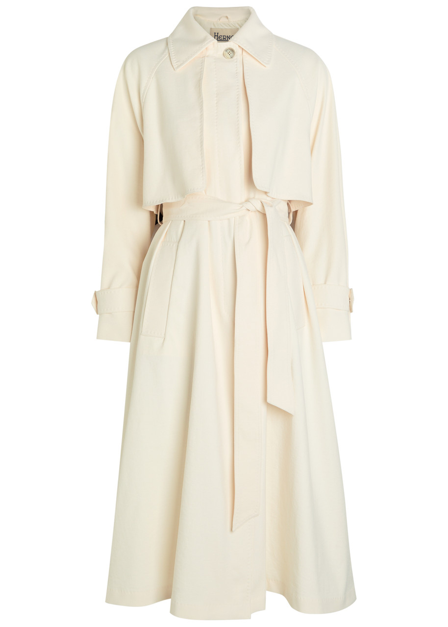 Herno Belted Woven Trench Coat – Off White – 46 (UK14 / L)