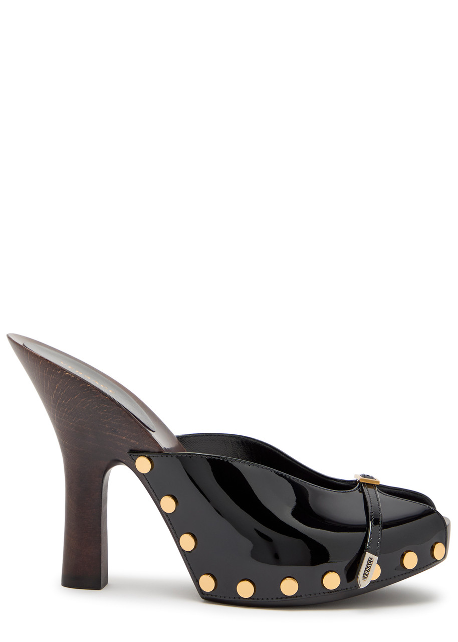 Versace 105 Stud-embellished Wooden and Patent Leather Mules - Black - 40 (IT40 / UK7)