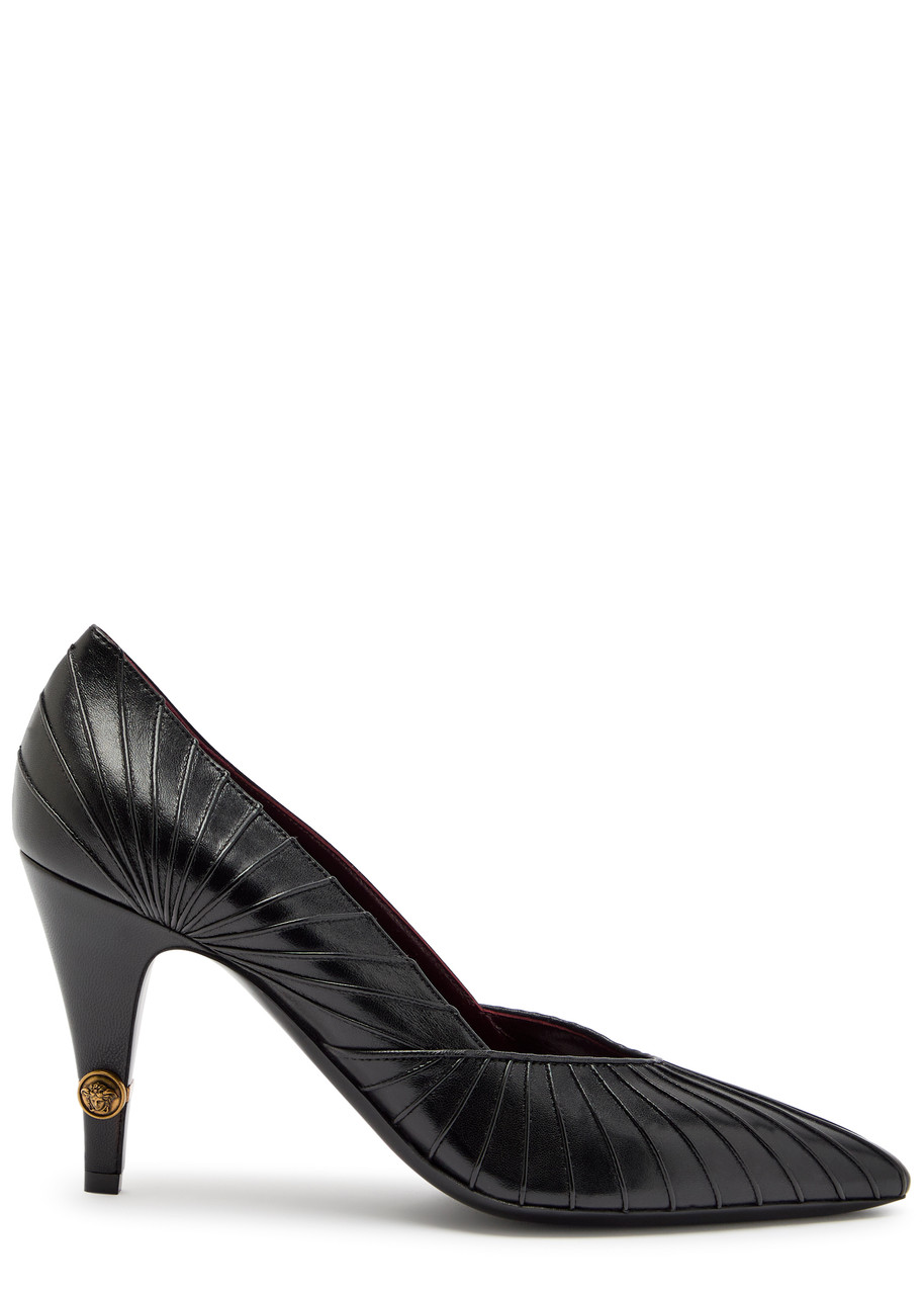 Versace 90 Pintuck Leather Pumps - Black