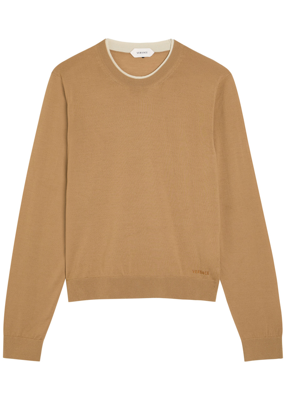 Versace Layered-neck Wool-blend Jumper – Camel – 42 (UK10 / S)