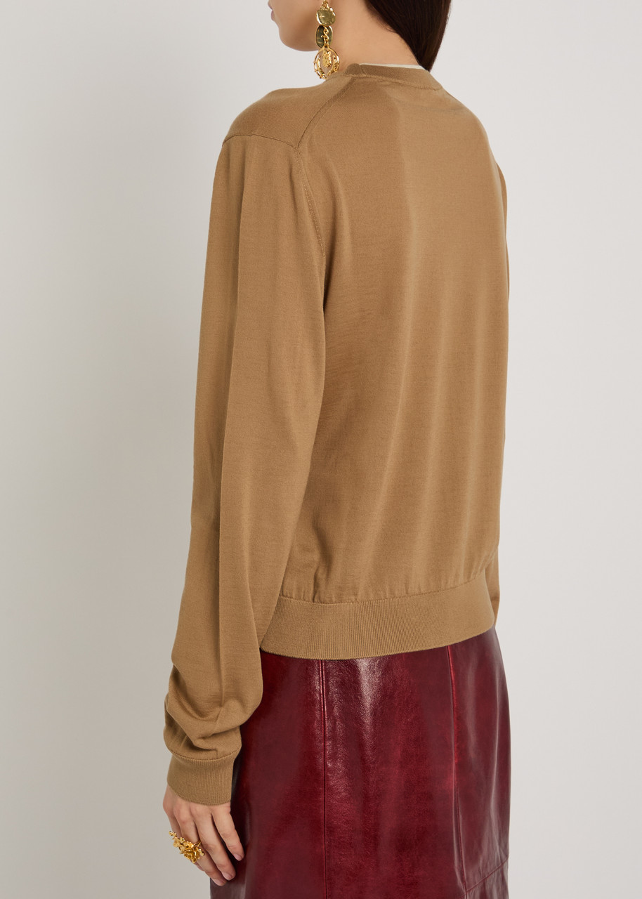  Versace Layered-neck Wool-blend Jumper - Camel - 42 (uk10 / S) 