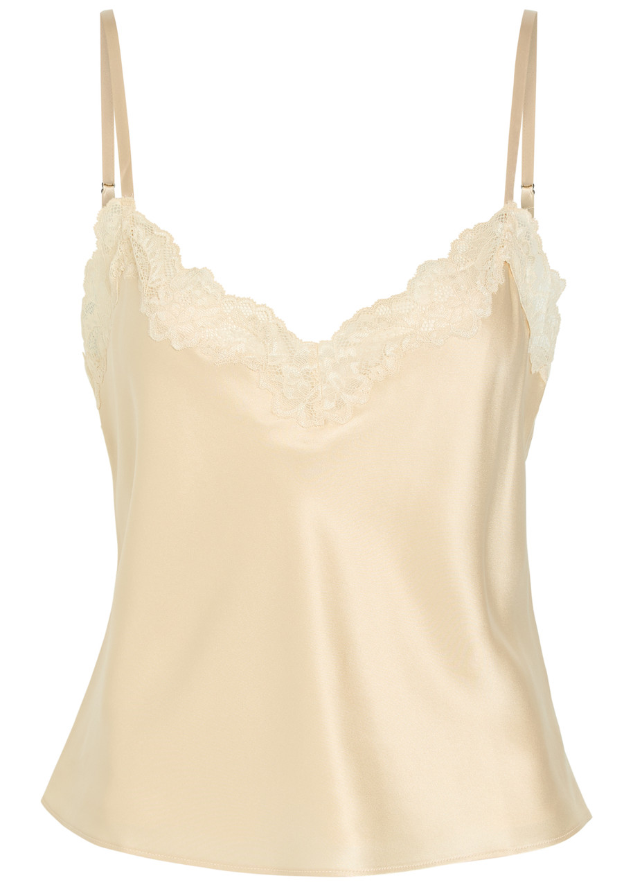 Reformation Teddy V-neck Silk Slip top - Beige - S (UK8-10 / S)