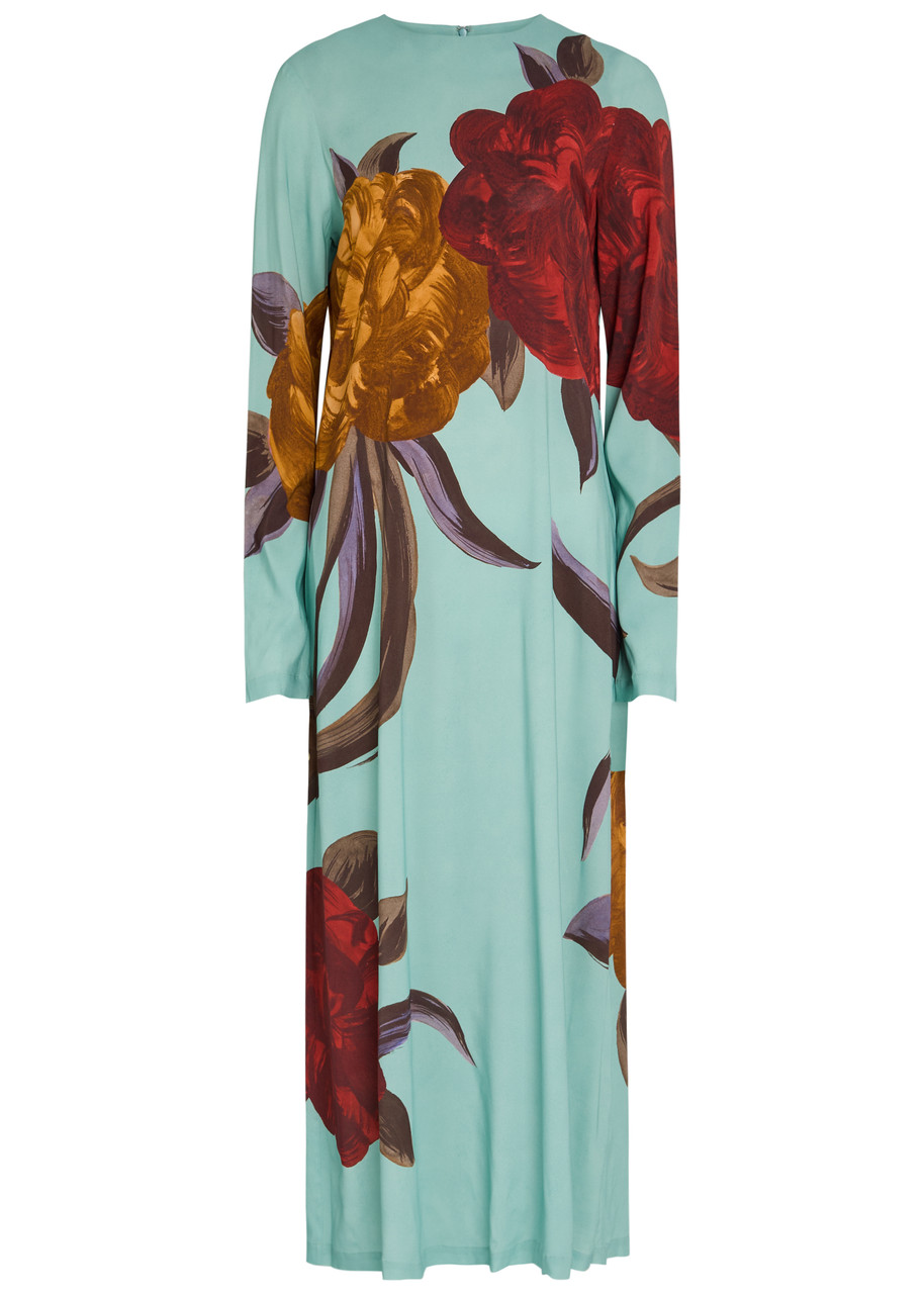 LA Double J Floral-print Stretch-jersey Midi Dress - Blue - M (UK12 / M)