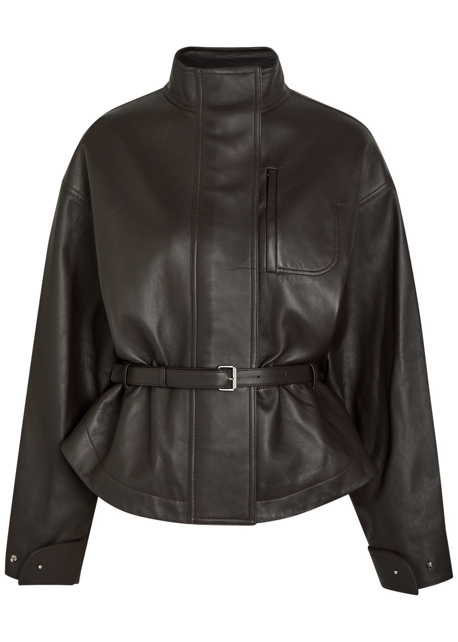 Jacquemus Le Blouson Ciro Belted Leather Jacket - Dark Brown - 34 (UK6 / XS)