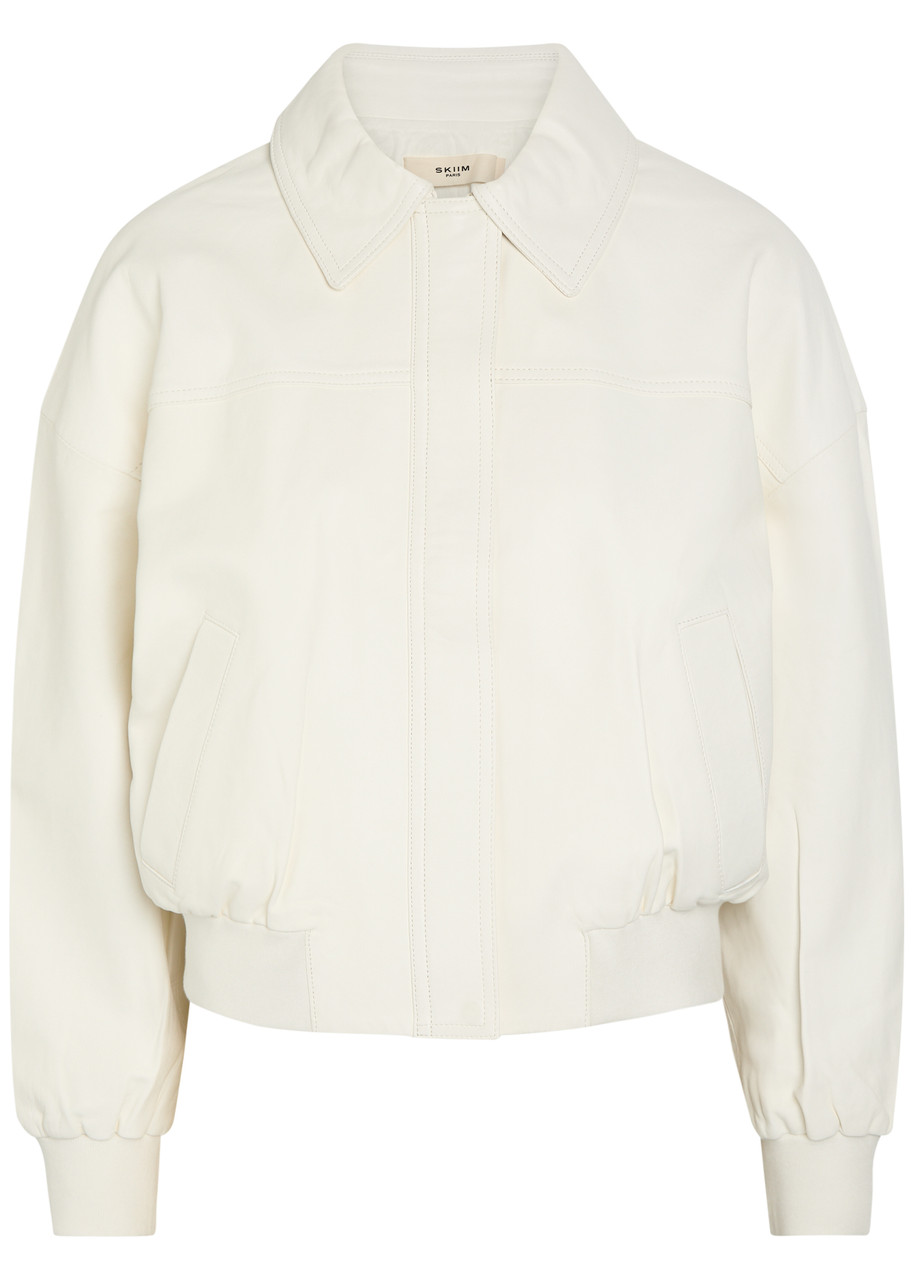 Skiim Boxy Leather Bomber Jacket - Off White - 34 (UK6 / XS)