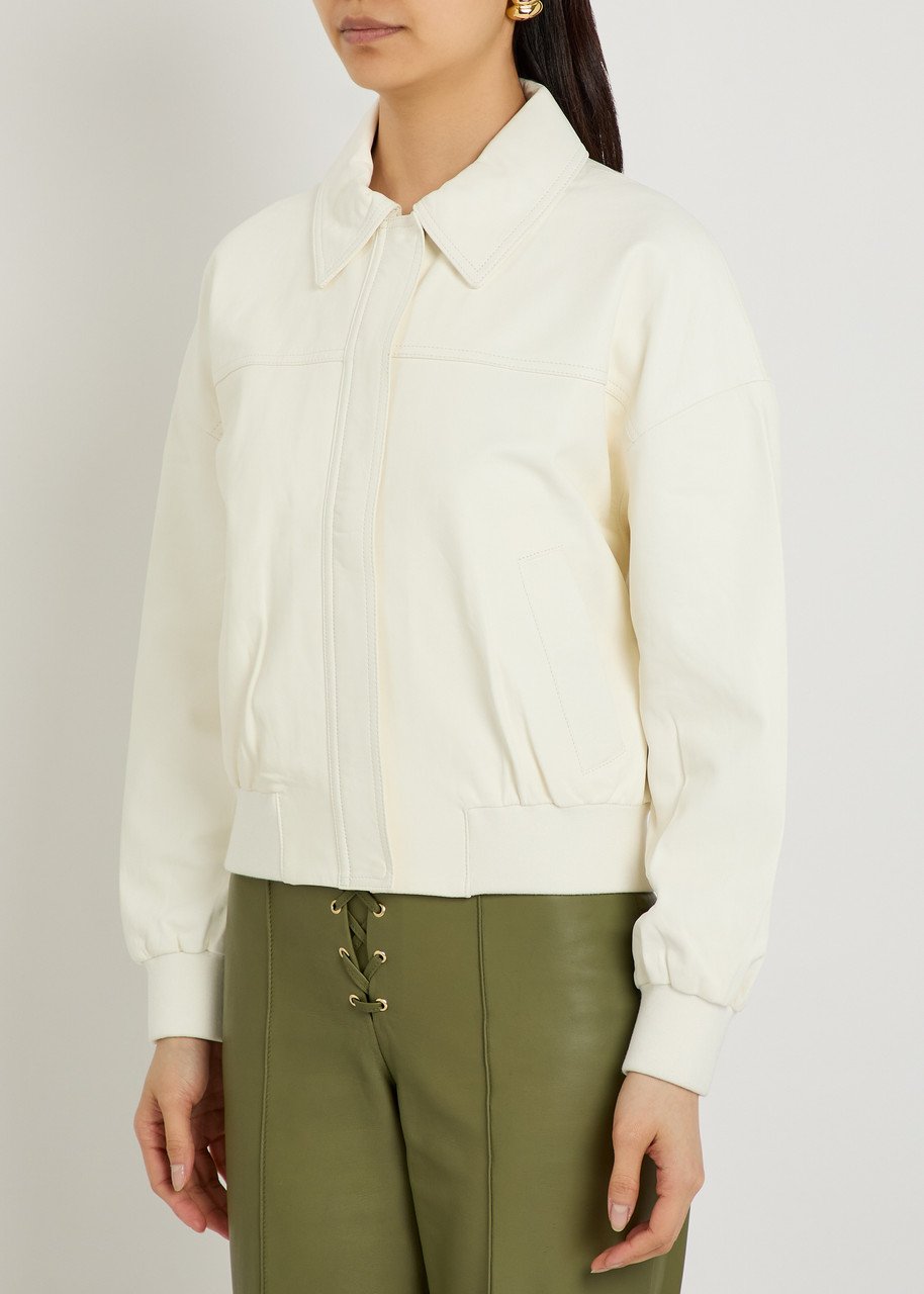  Skiim Boxy Leather Bomber Jacket - Off White - 40 (uk12 / M) 