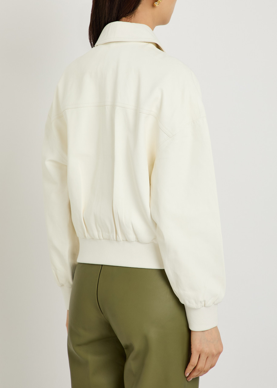  Skiim Boxy Leather Bomber Jacket - Off White - 40 (uk12 / M) 