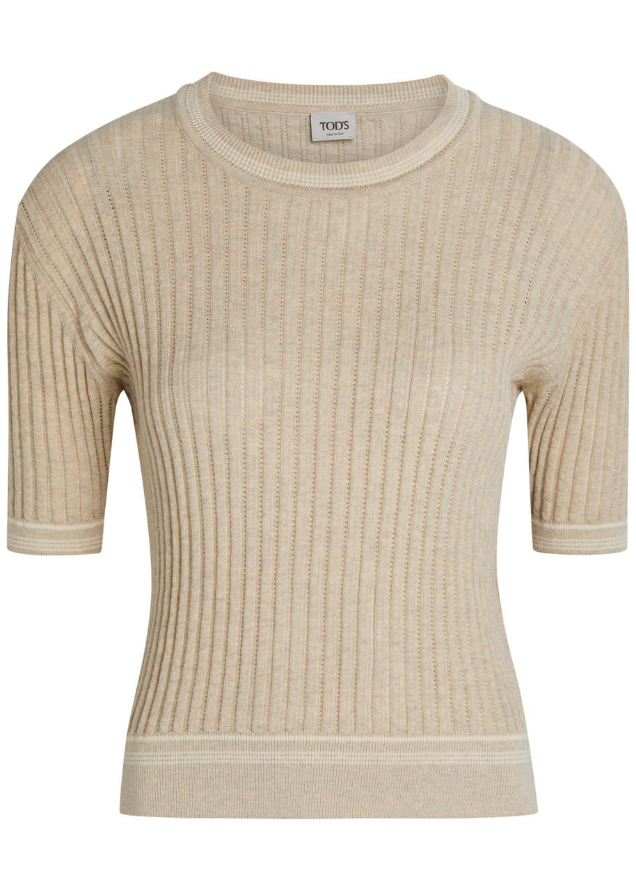 Tods Cropped Cotton-knit T-shirt – Beige – XS (UK6 / XS)