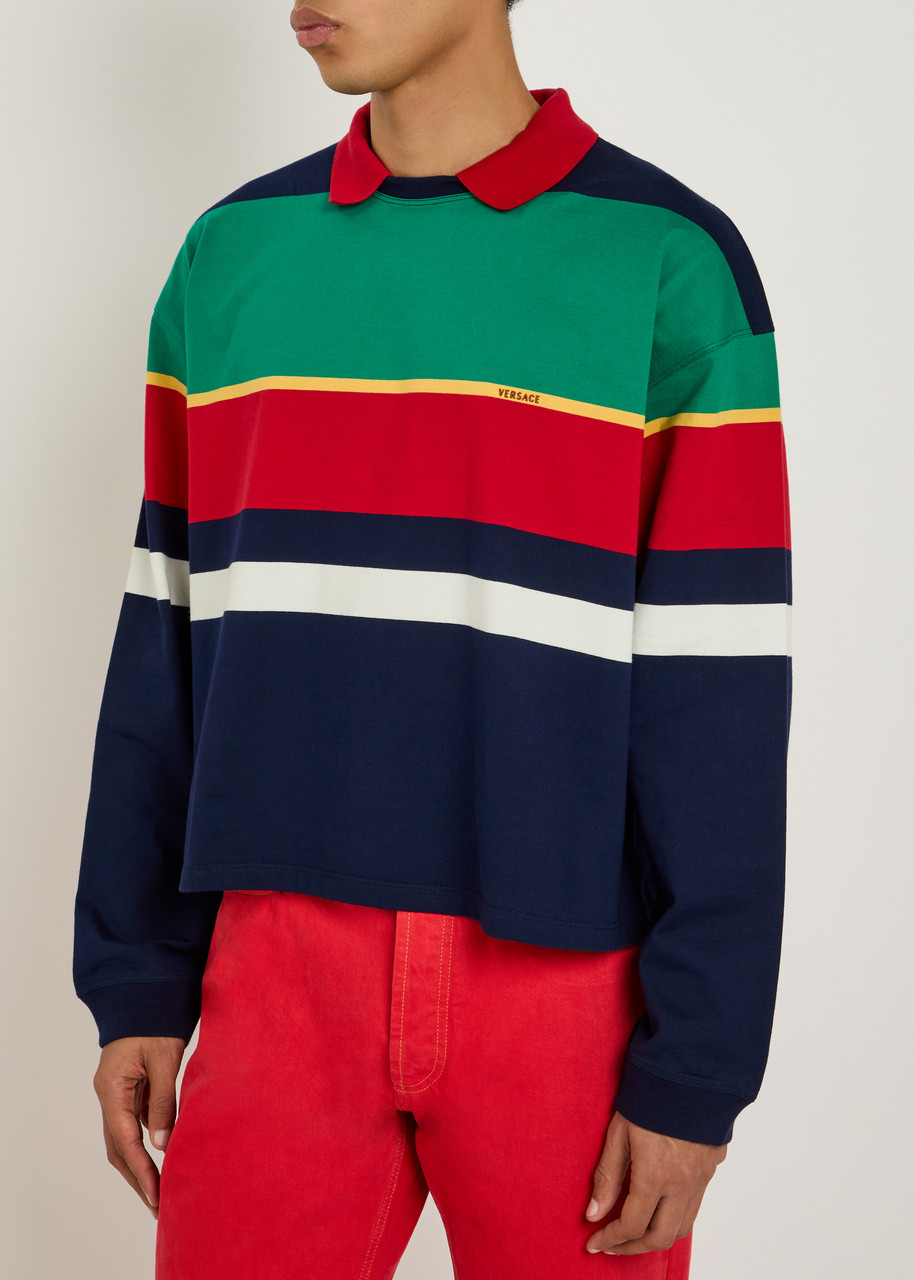  Versace Striped Cotton Polo Sweatshirt - Multicoloured 1 - L 