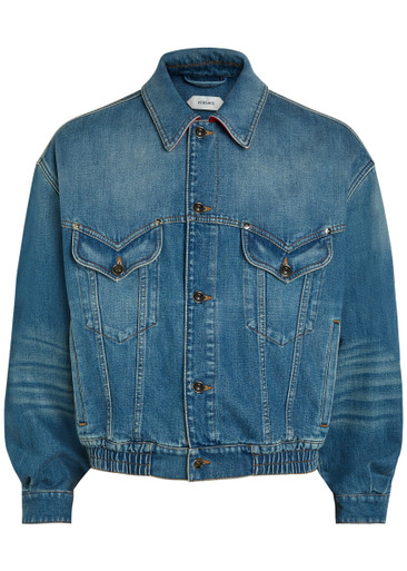 VERSACE Leather-collar denim jacket | Harvey Nichols