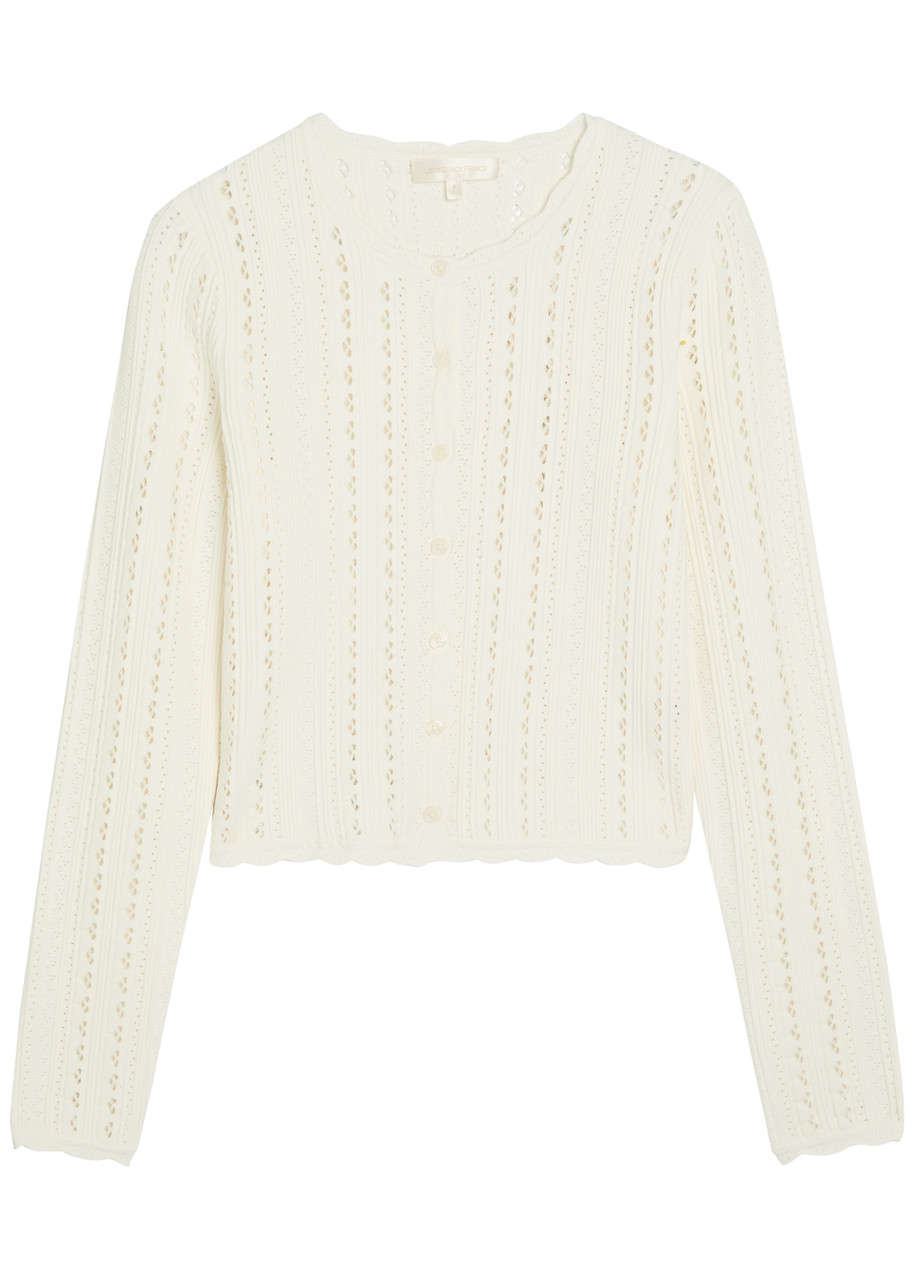 Loveshackfancy Peridot Cropped Pointelle-knit Cardigan - White - L (UK14 / L)