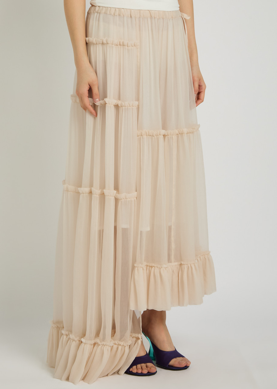 Dries Van Noten Sunia Asymmetric Silk-georgette Maxi Skirt – Ecru – 36 (UK8 / S)