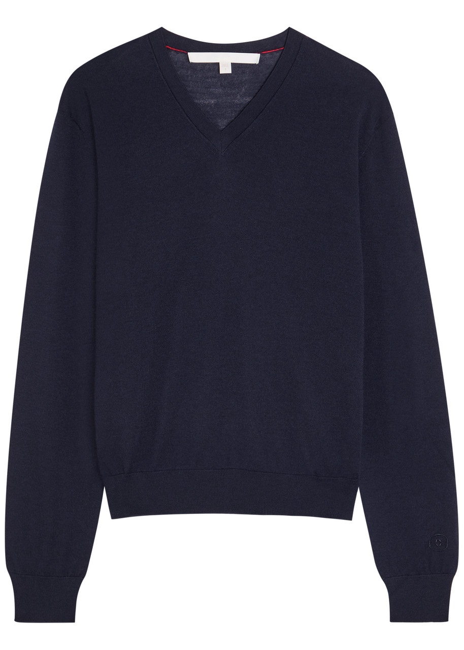Radh The Oscar V-neck Wool Jumper - Navy - M (UK12 / M)