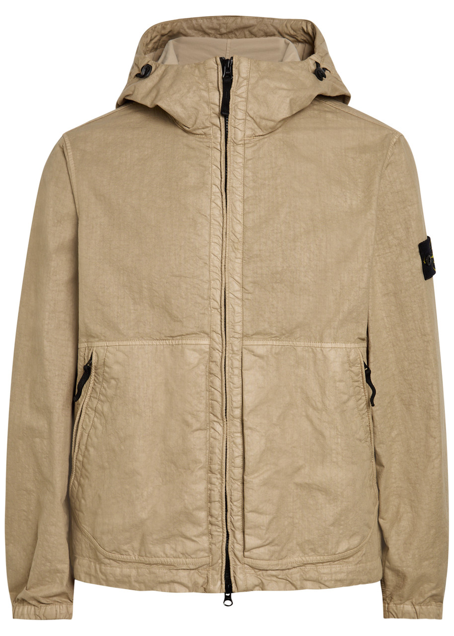 Stone Island Logo Hooded Nylon Jacket - Sand - L