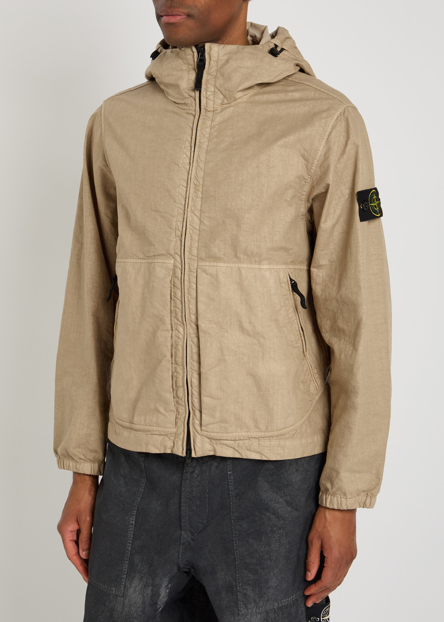  Stone Island Logo Hooded Nylon Jacket - Sand - S 