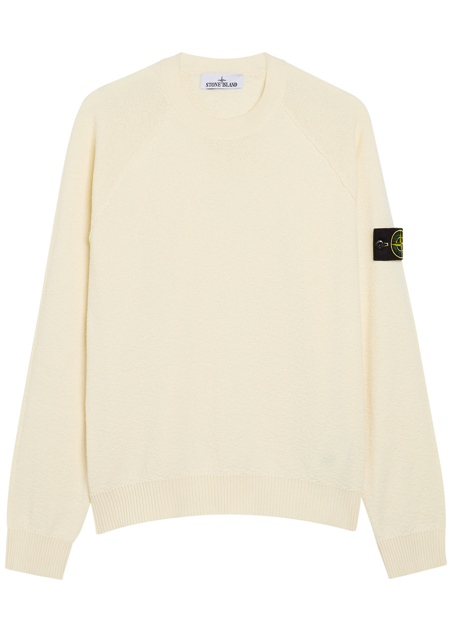 Stone Island Logo Cotton-knit Jumper - Ivory - S