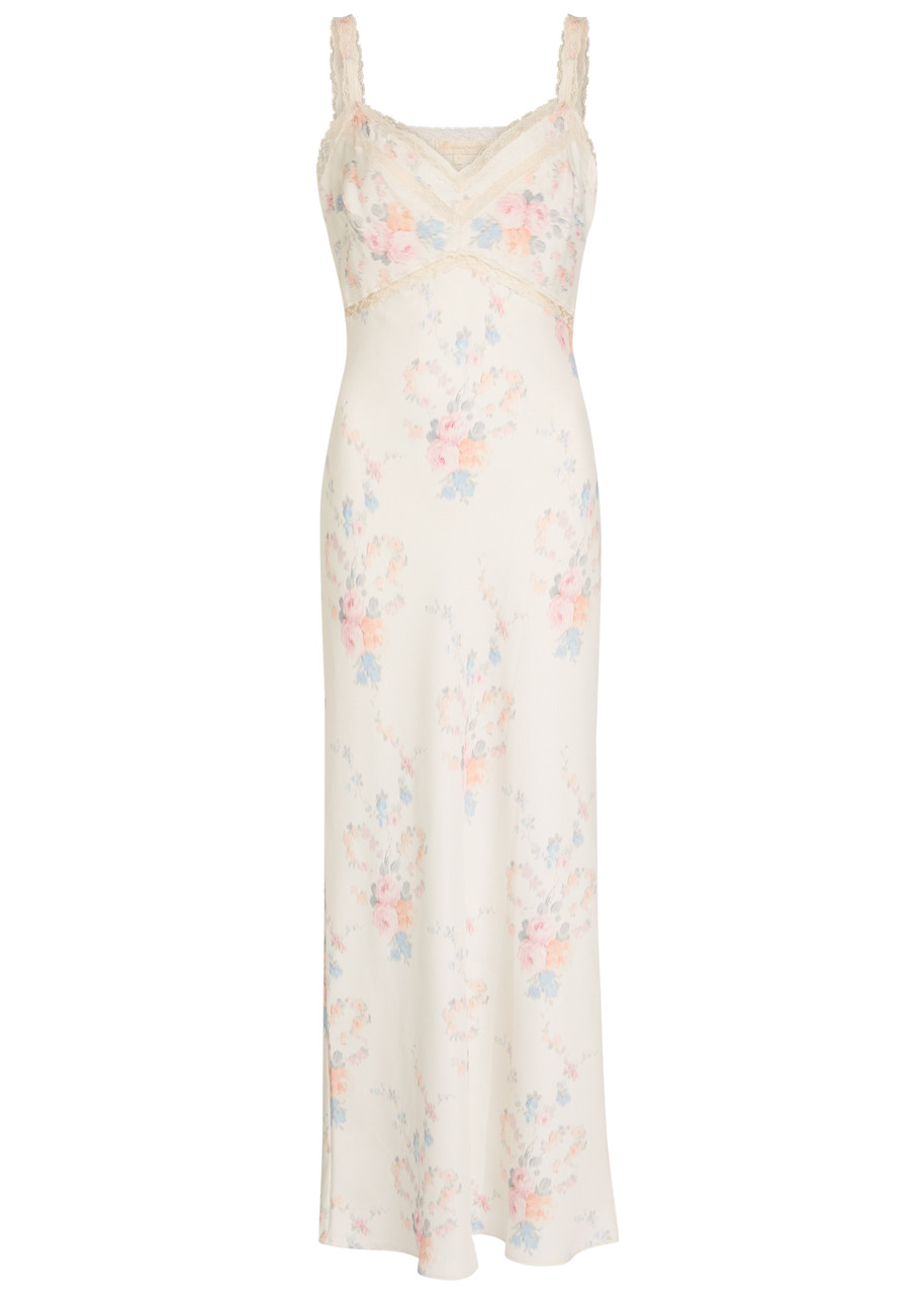 Loveshackfancy Annabeth Floral Satin Maxi Slip Dress - Light Pink - XL (UK16 / XL)