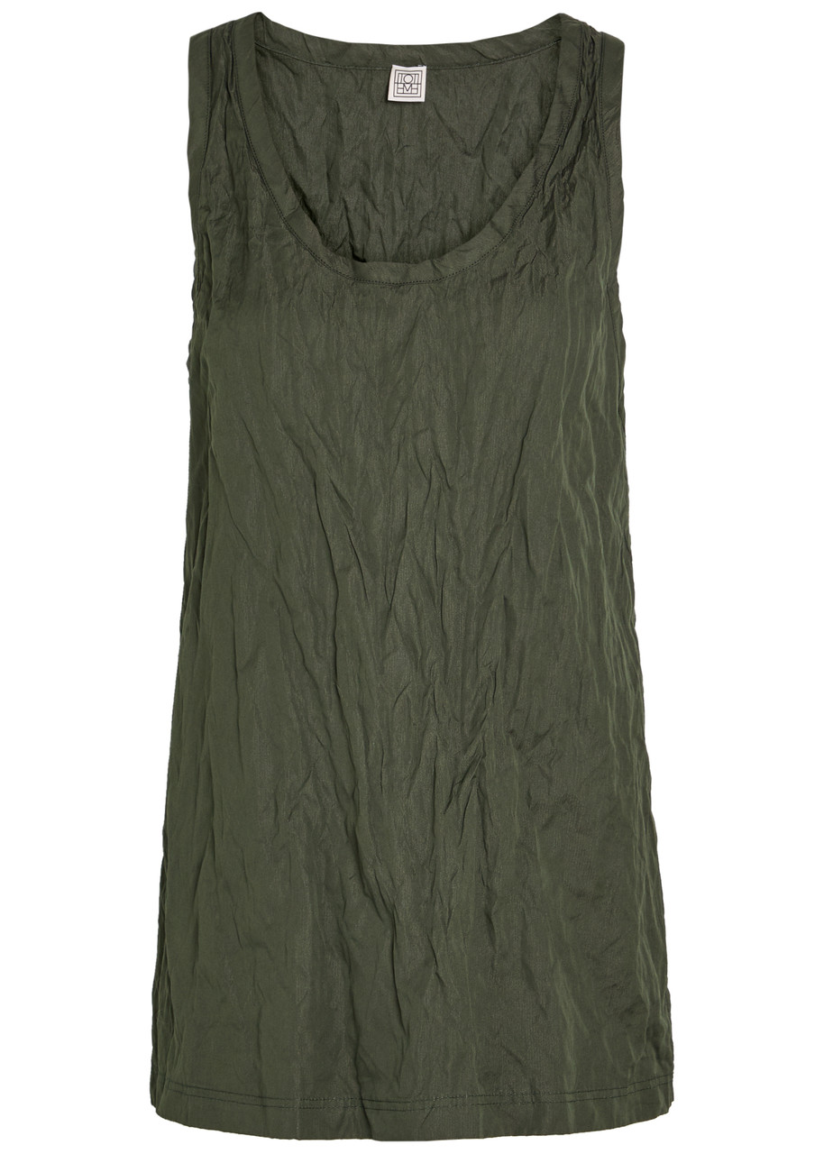 Toteme Crinkled Cotton-blend Poplin Tank top - Dark Green - 38 (UK10 / S)