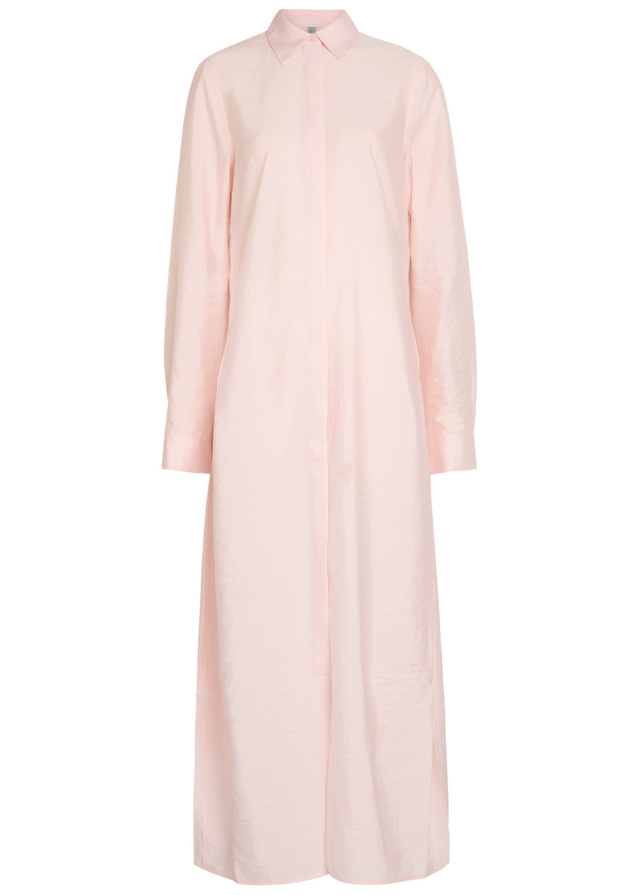 Toteme Crinkled Silk-blend Maxi Shirt Dress - Light Pink - 40 (UK12 / M)