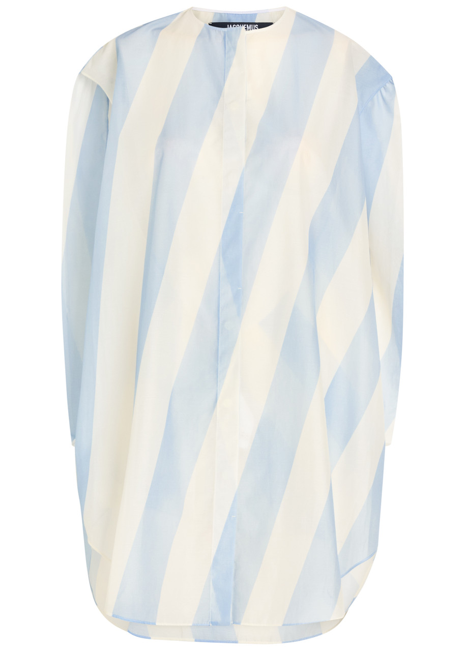 Jacquemus La Robe Berlingot Striped Organza Mini Shirt Dress - White And Blue - 36 (UK8 / S)