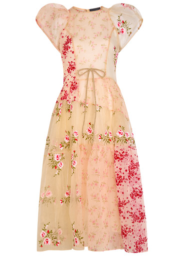 SIMONE ROCHA Patchwork floral tulle midi dress | Harvey Nichols