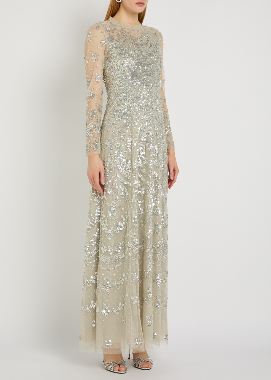  Needle & Thread Freya Sequin-embellished Tulle Gown - Light Green - 12 (uk12 / M) 